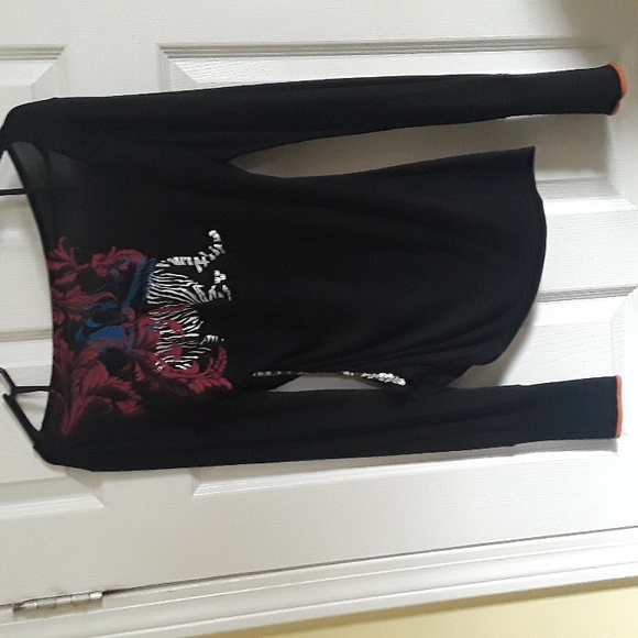 Y2K Triple Five Soul Rare long sleeve chain back sequin black tiger top Demure - Picture 7 of 13